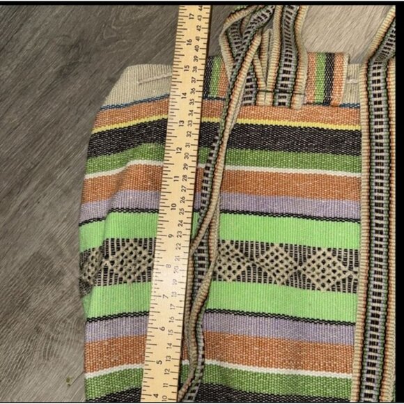 Handwoven Striped Backpack With Button Closure - Picture 6 of 7